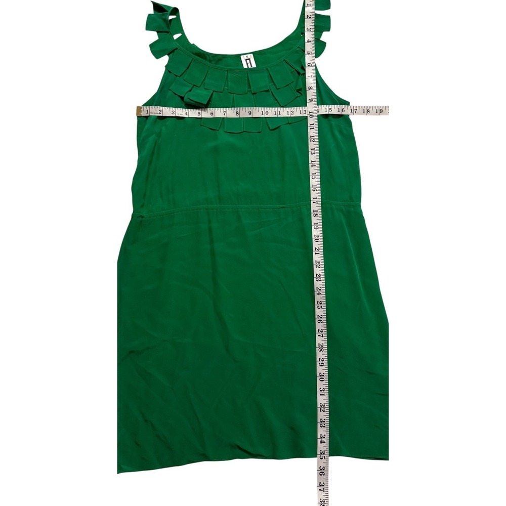 A New York Dress Womens M Tiered Layered Neckline Green 100% Silk Lightweight - Picture 7 of 8